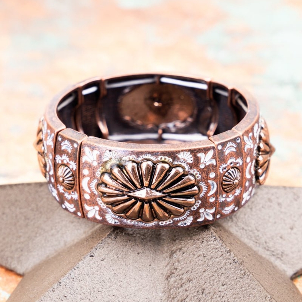 LA MIRADA BURNISHED COPPERTONE ANDD SILVERTONE STRETCH BRACELET